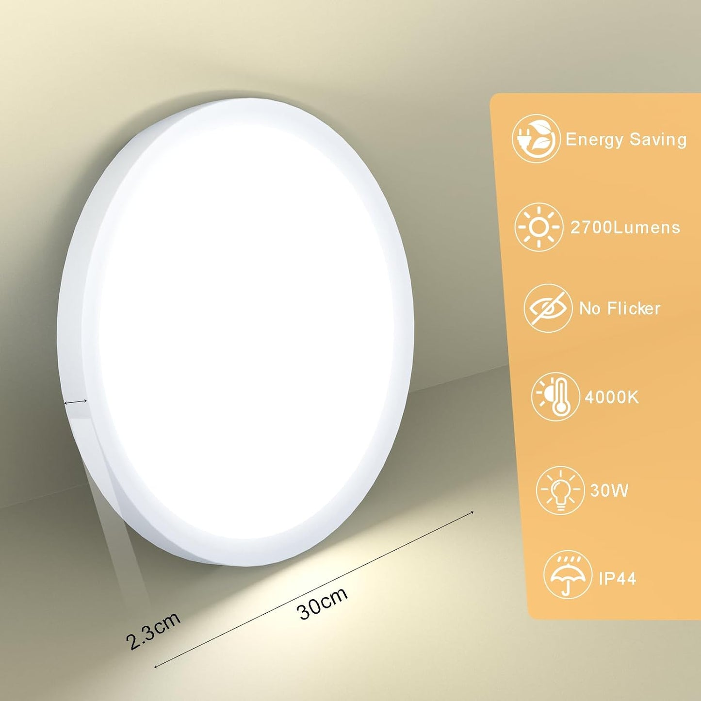 BOSITE 30W Round LED Ceiling Light Fixture Bright White Ultra Thin 2700lm NEW