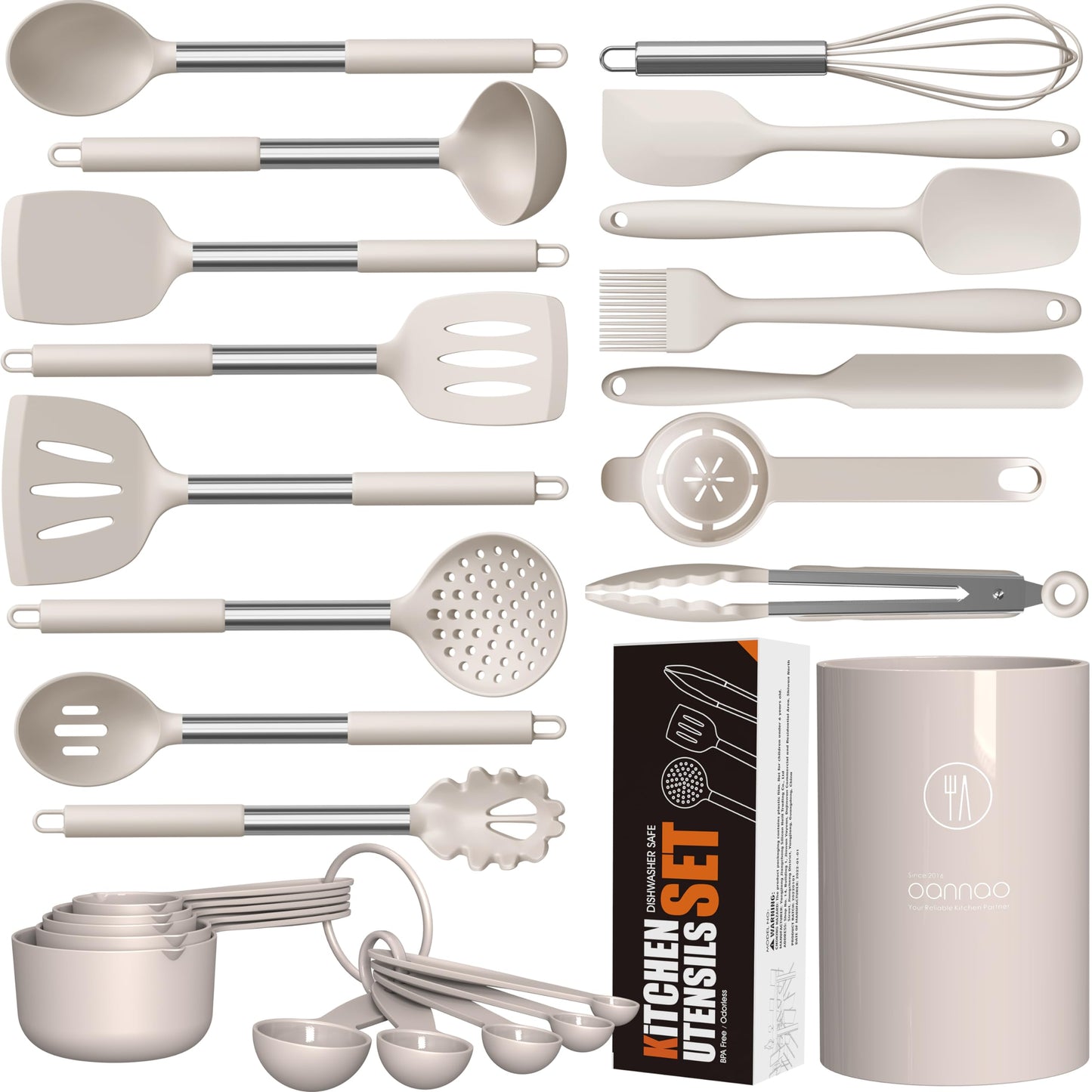 Large Silicone Cooking Spatulas Heat Resistant Kitchen Utensils Set Khaki NEW