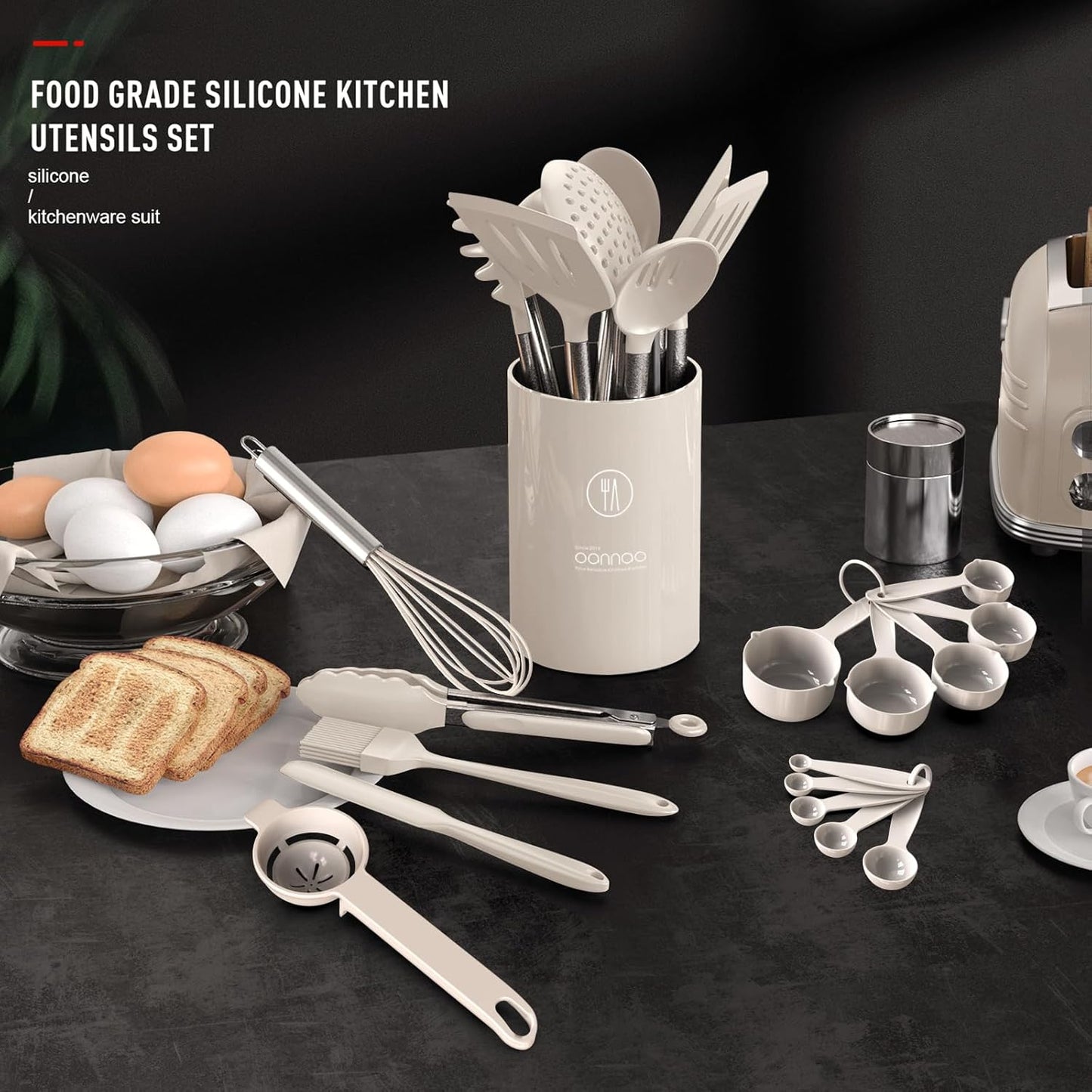 Large Silicone Cooking Spatulas Heat Resistant Kitchen Utensils Set Khaki NEW