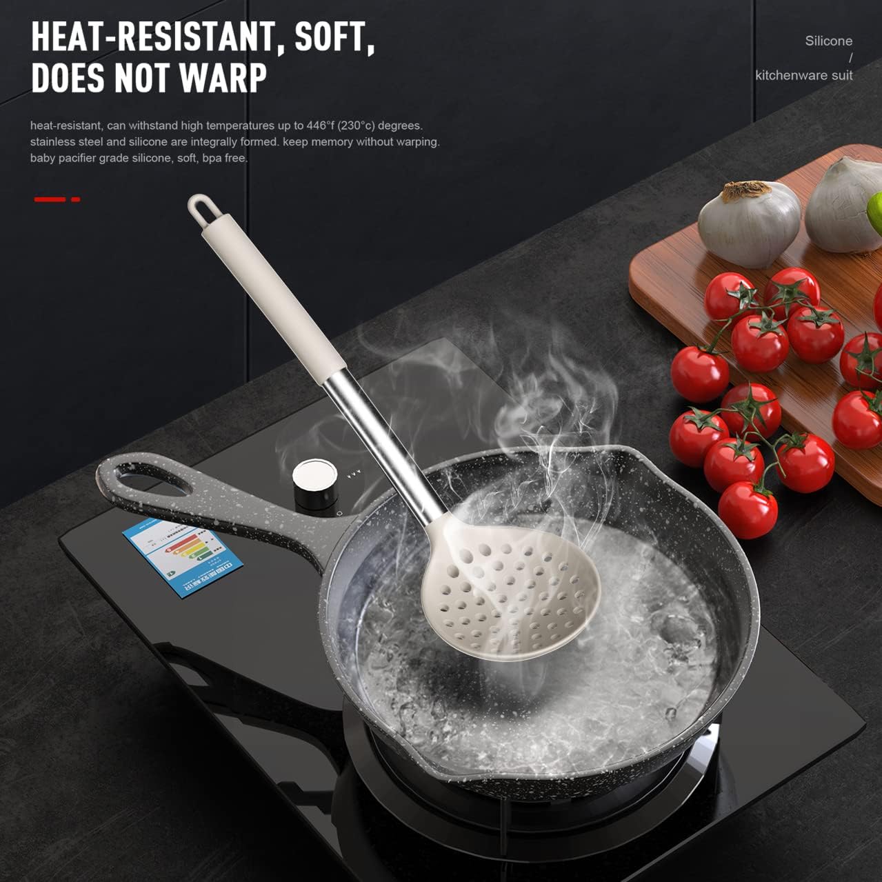 Large Silicone Cooking Spatulas Heat Resistant Kitchen Utensils Set Khaki NEW