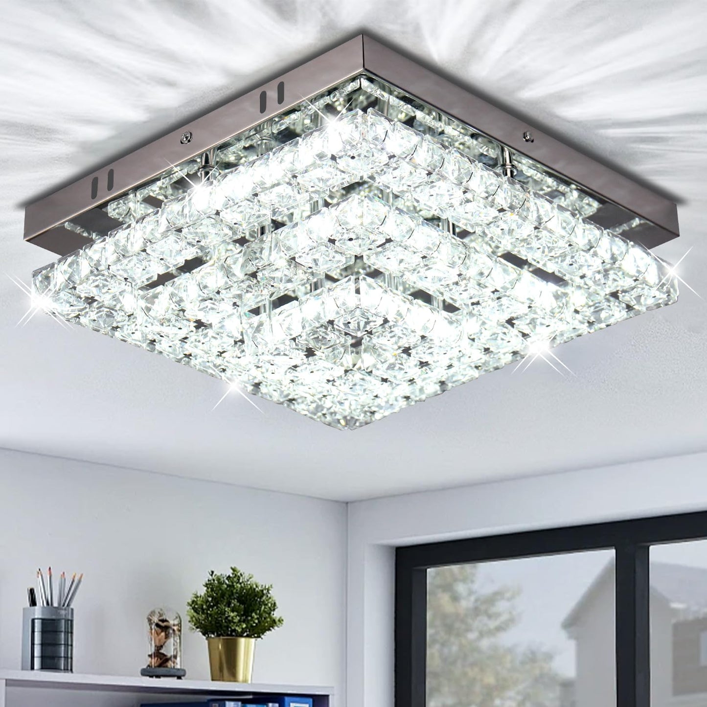 LED Crystal Chandeliers Flush Mount Ceiling Light Modern Cool White DEMO
