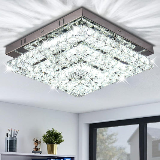 LED Crystal Chandeliers Flush Mount Ceiling Light Modern Cool White DEMO