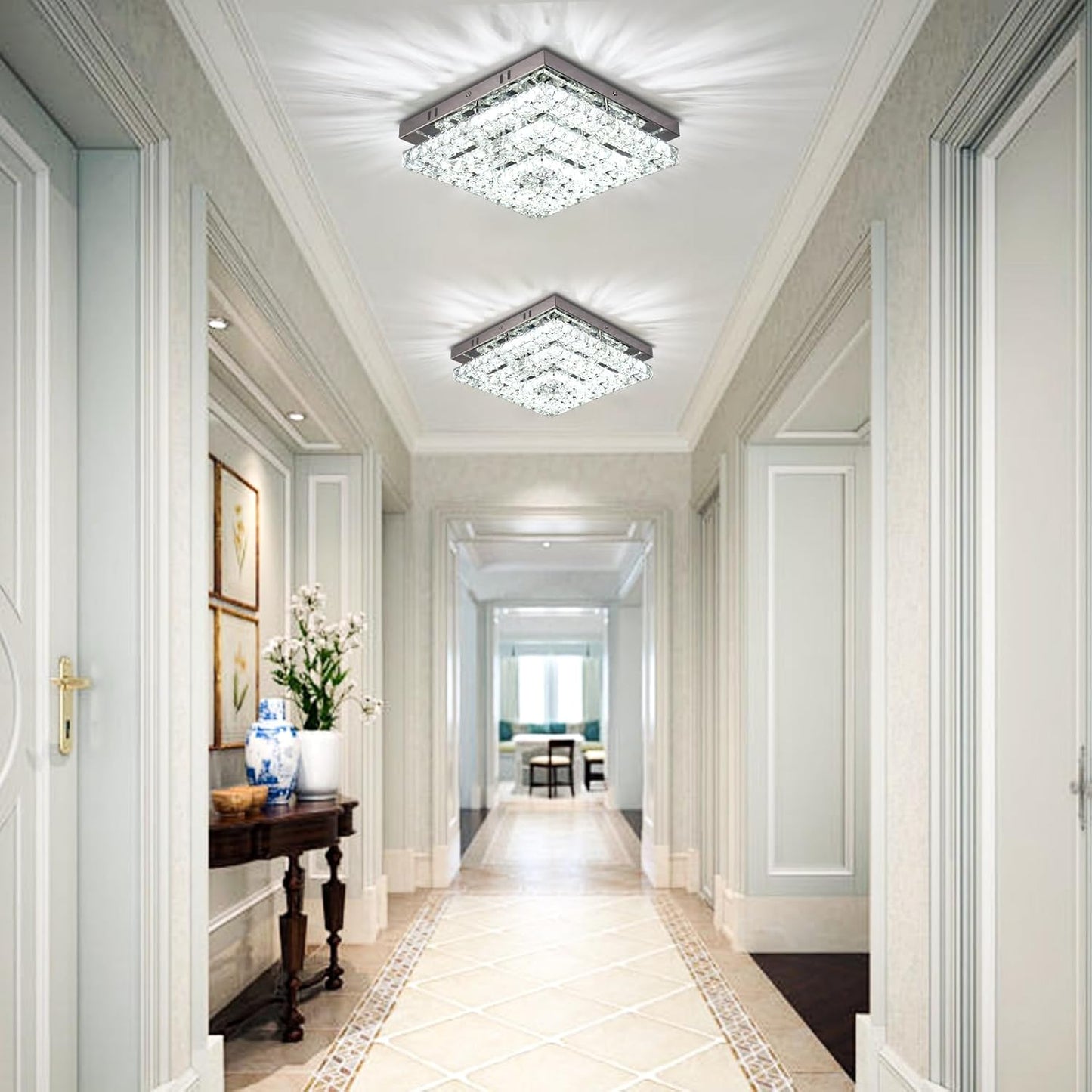 LED Crystal Chandeliers Flush Mount Ceiling Light Modern Cool White DEMO