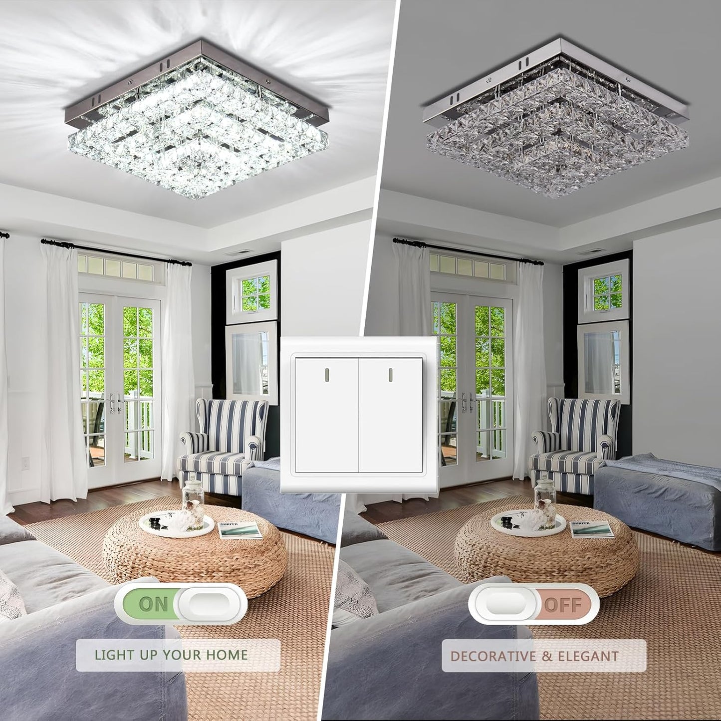 LED Crystal Chandeliers Flush Mount Ceiling Light Modern Cool White DEMO