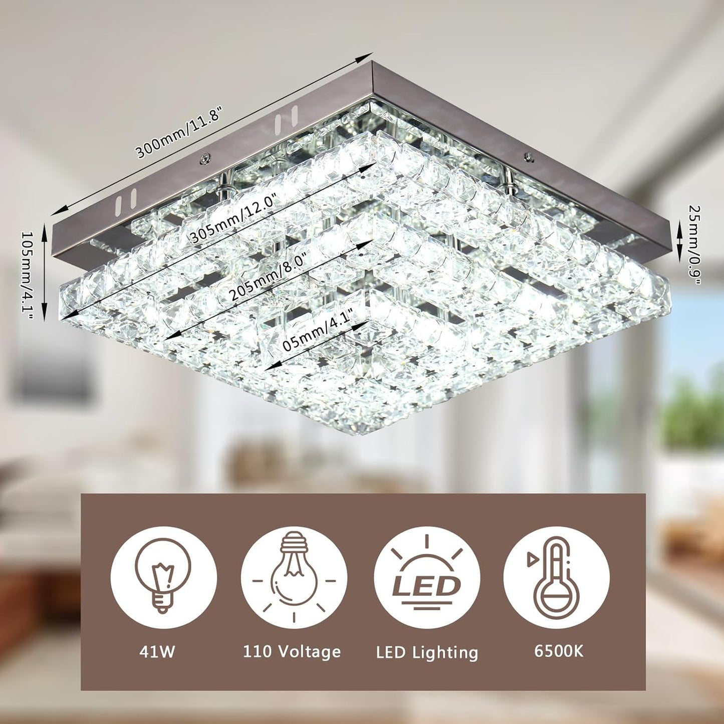 LED Crystal Chandeliers Flush Mount Ceiling Light Modern Cool White DEMO