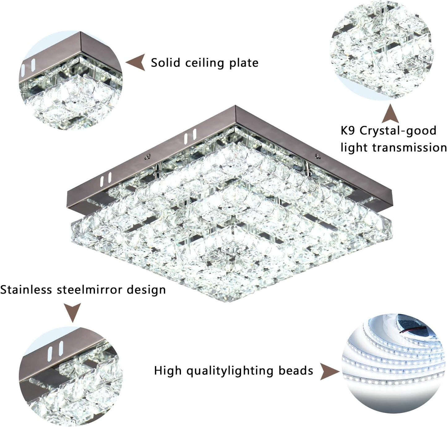 LED Crystal Chandeliers Flush Mount Ceiling Light Modern Cool White DEMO