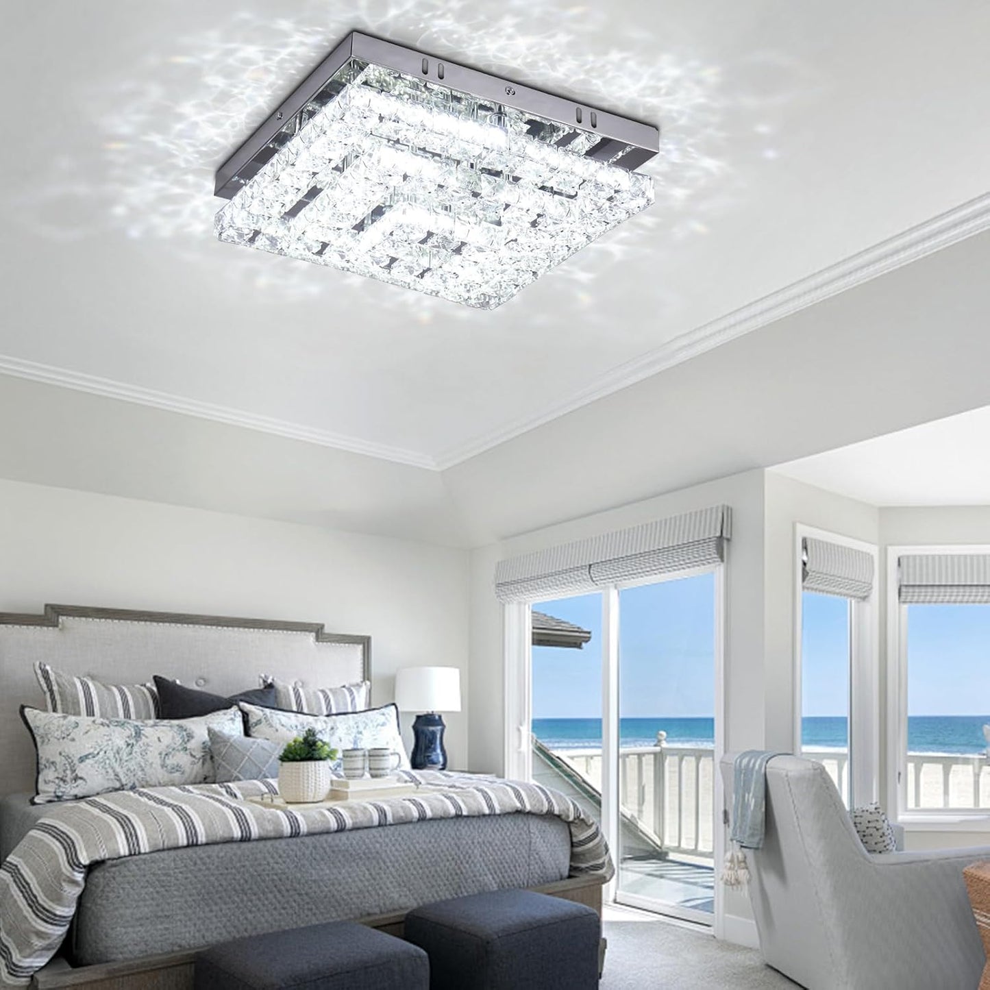 LED Crystal Chandeliers Flush Mount Ceiling Light Modern Cool White DEMO