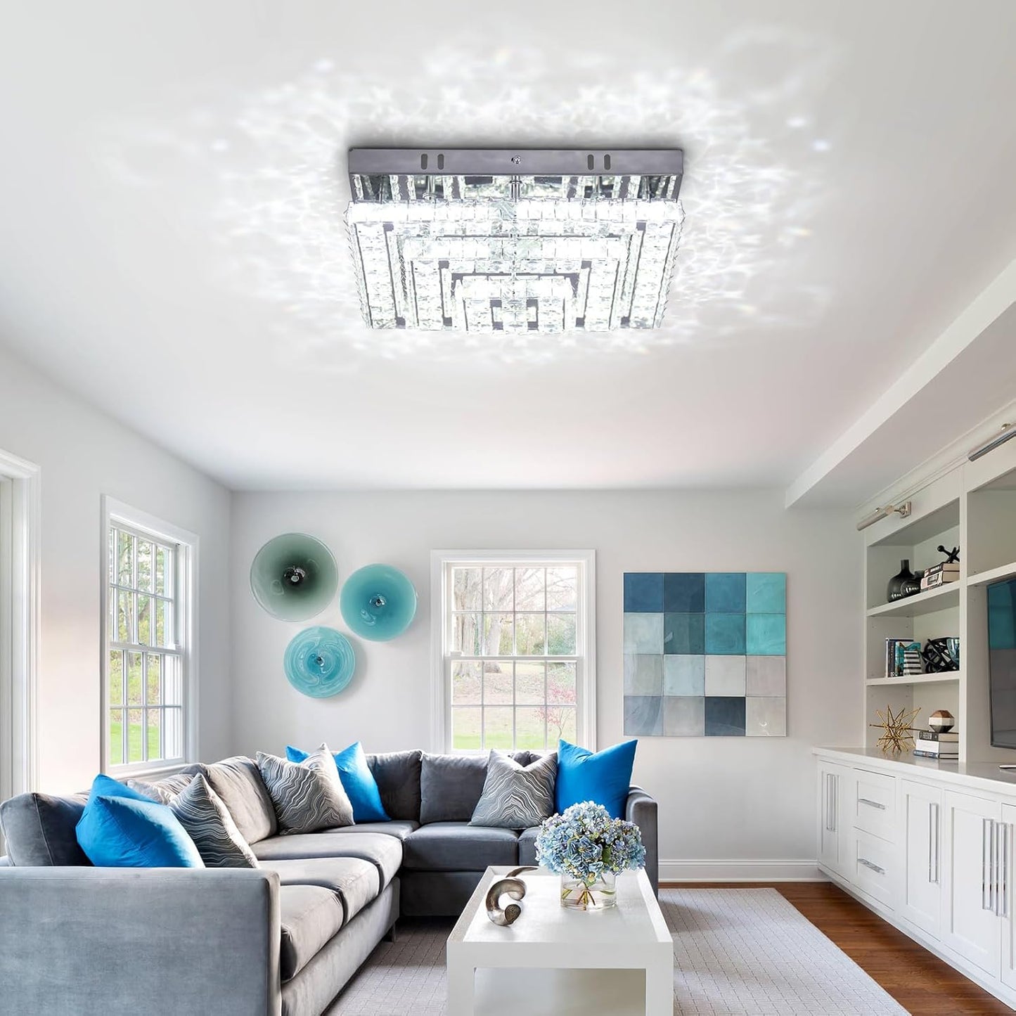 LED Crystal Chandeliers Flush Mount Ceiling Light Modern Cool White DEMO