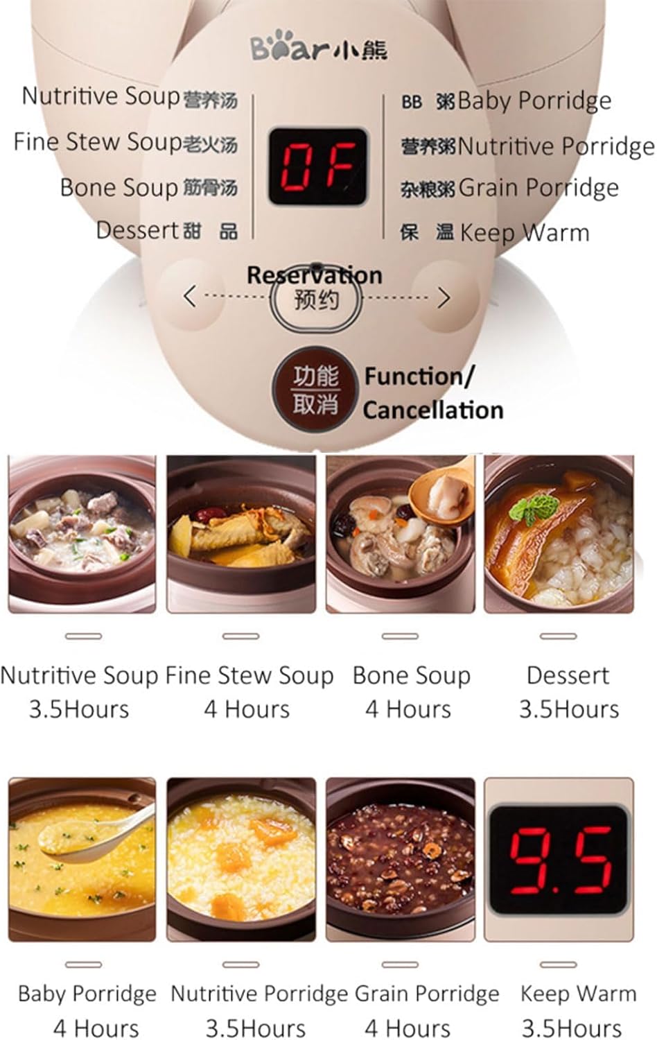 Bear 2L Electric Slow Cooker with Ceramic Pot Multifunctional Beige Size NEW
