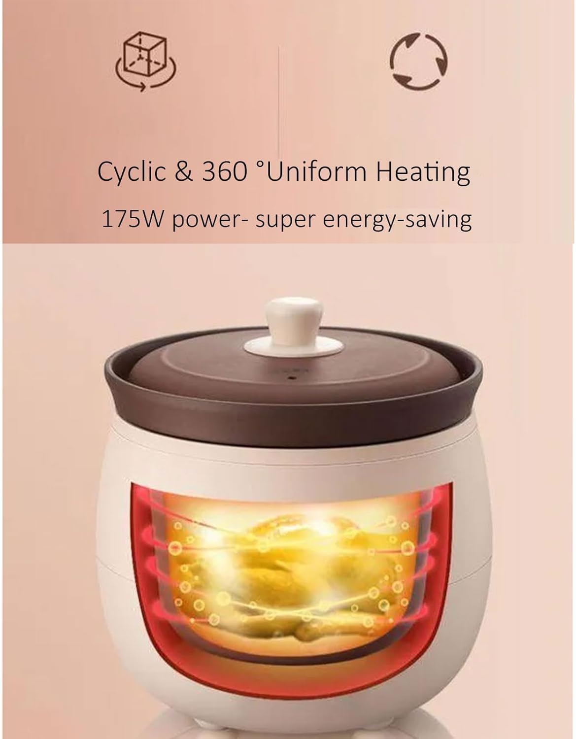 Bear 2L Electric Slow Cooker with Ceramic Pot Multifunctional Beige Size NEW