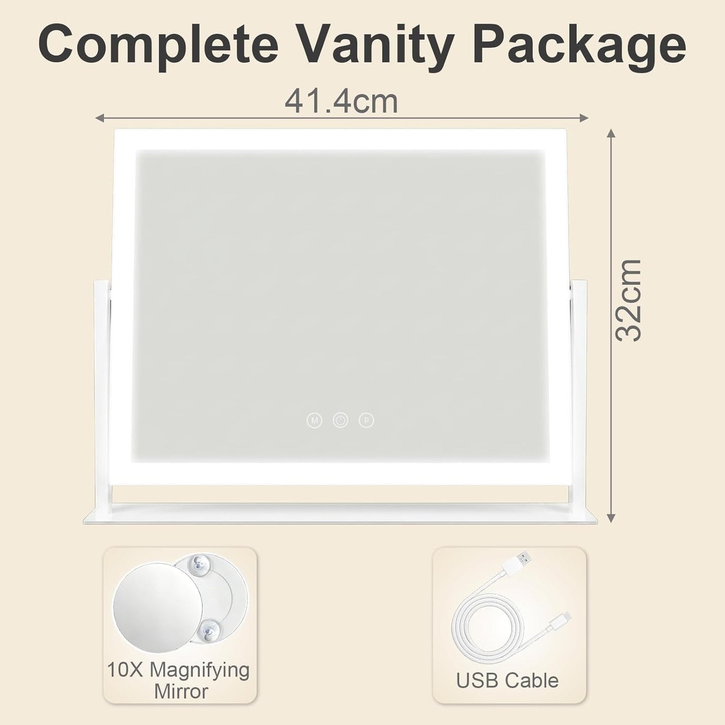 Lighted Makeup Mirror 41x32cm Vanity with 10X Magnification Lights White NEW