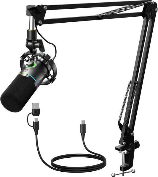 MAONO Dynamic Microphone Kit with RGB Lighting, Mute & Gain Control for NEW