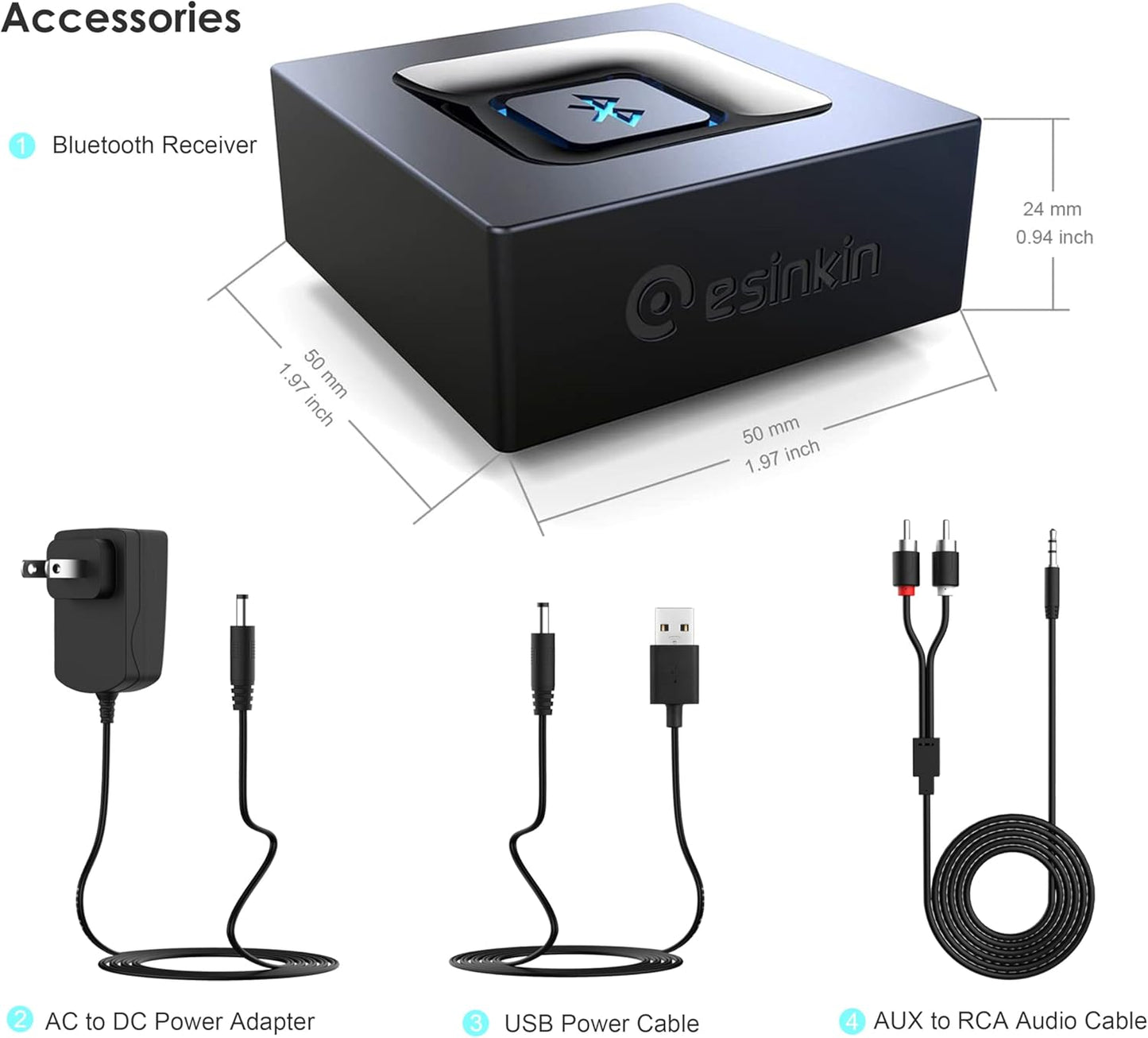 esinkin Wireless Audio Adapter for Streaming Music to Sound System Black NEW