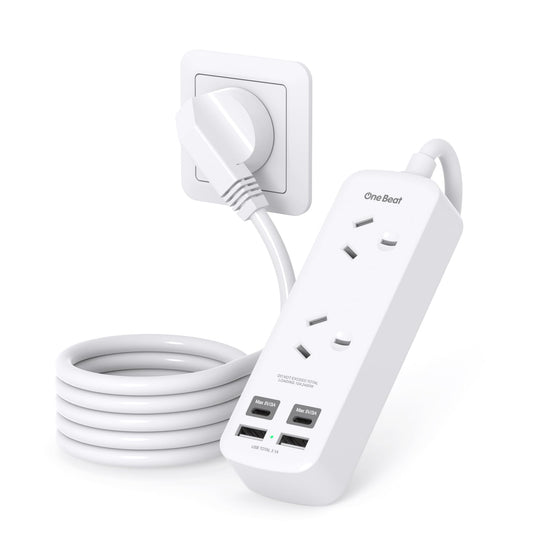 One Beat 4-Port USB Power Strip with Surge Protection, White NEW
