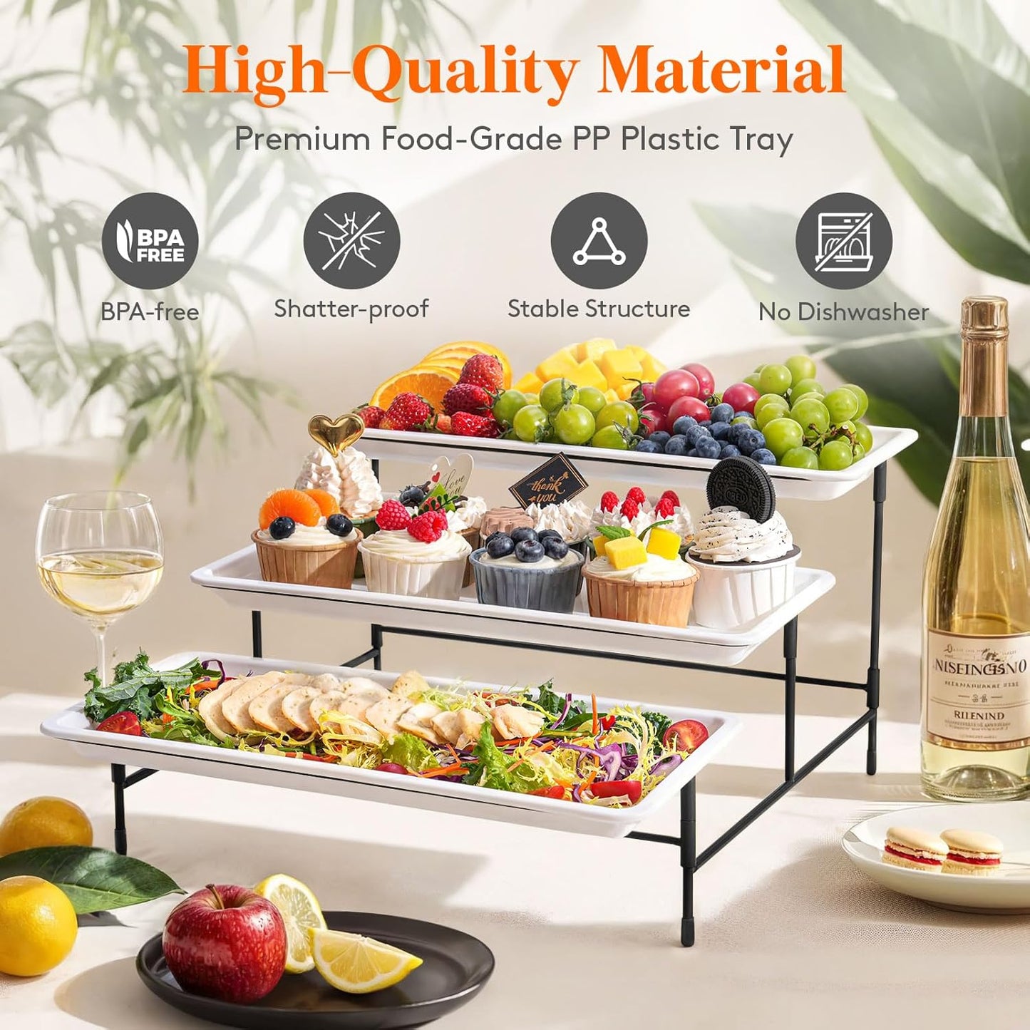 Lifewit 3-Tier Plastic Serving Tray for Party Entertaining Home Decor White NEW