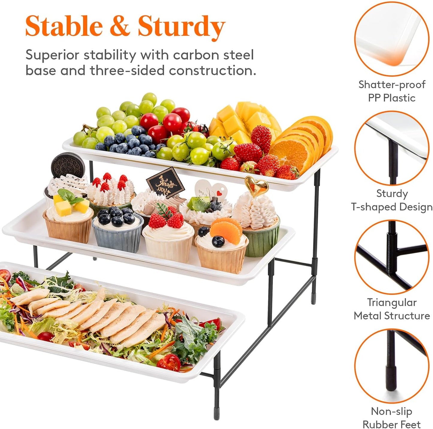 Lifewit 3-Tier Plastic Serving Tray for Party Entertaining Home Decor White NEW