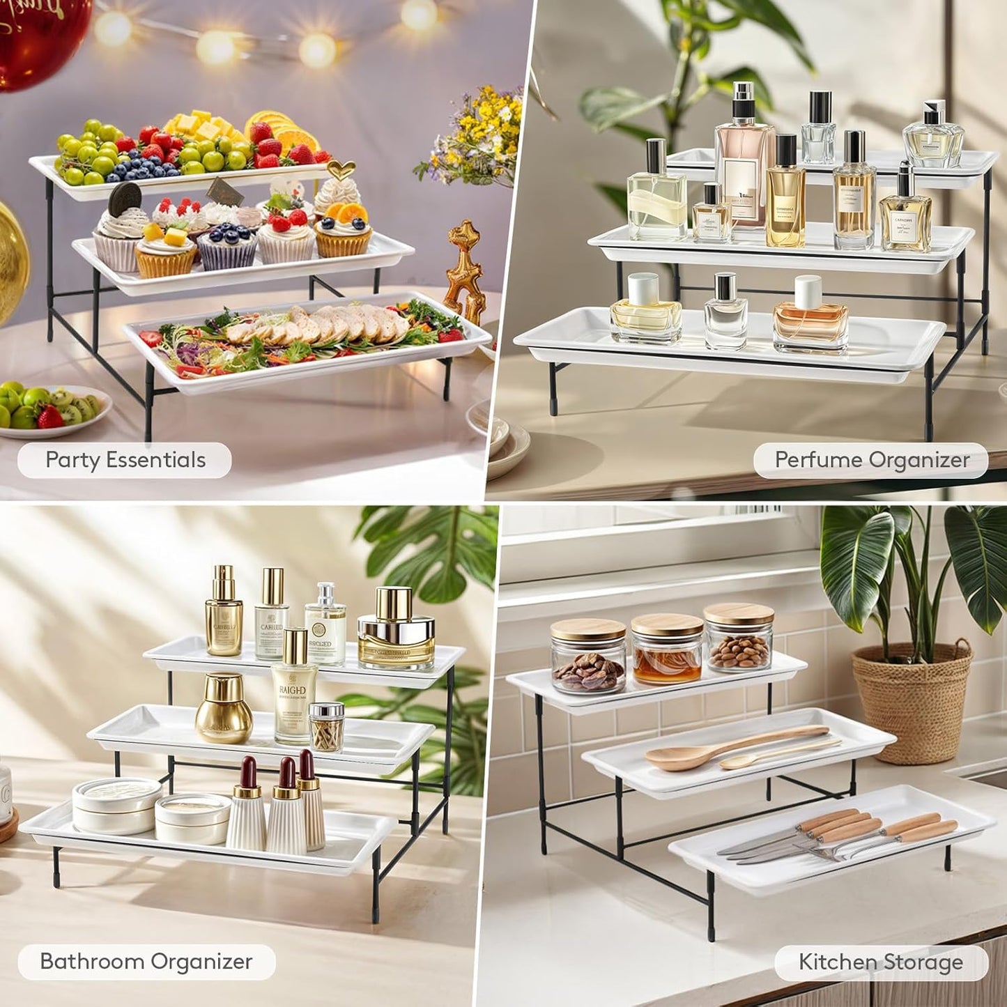 Lifewit 3-Tier Plastic Serving Tray for Party Entertaining Home Decor White NEW