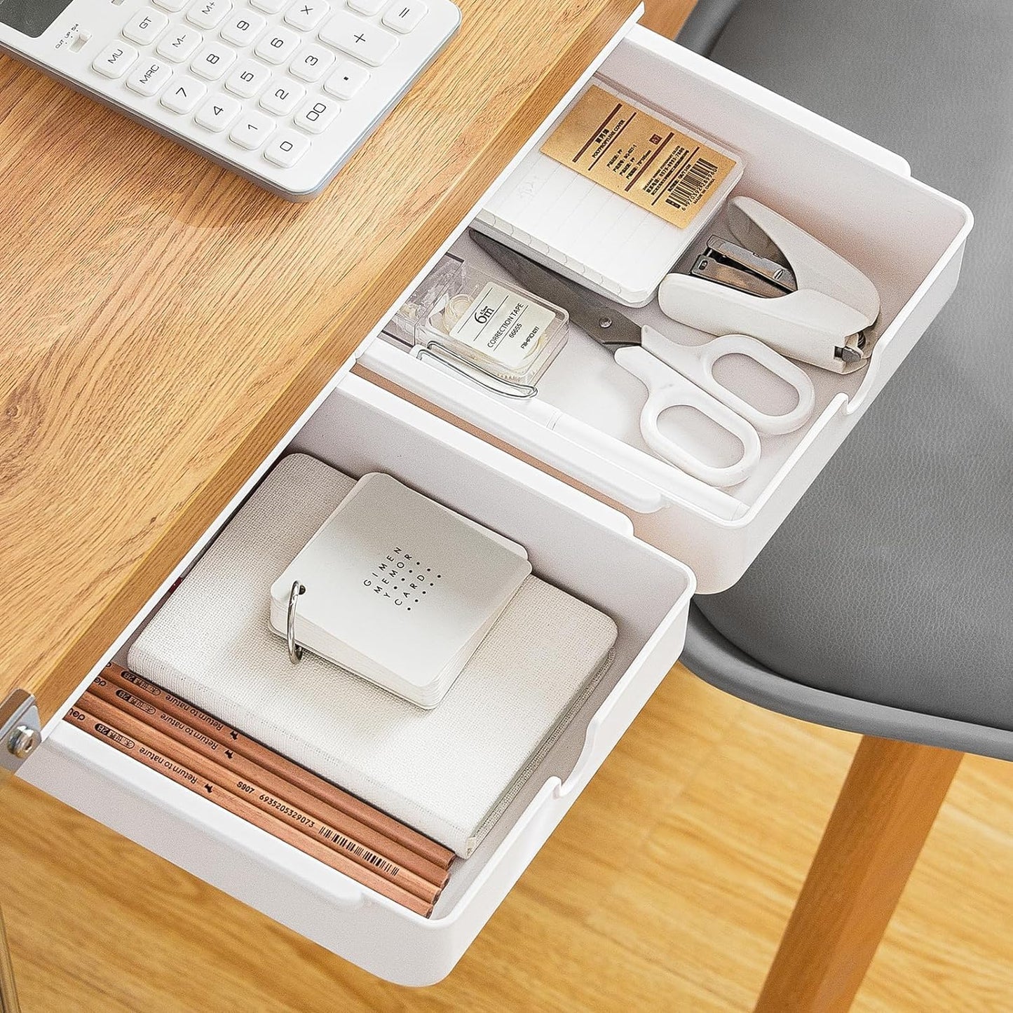 Slide-Out Desk Drawers Drawer Organizer for Home Office Storage, White Tray NEW