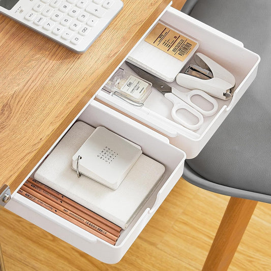 Slide-Out Desk Drawers Drawer Organizer for Home Office Storage, White Tray NEW