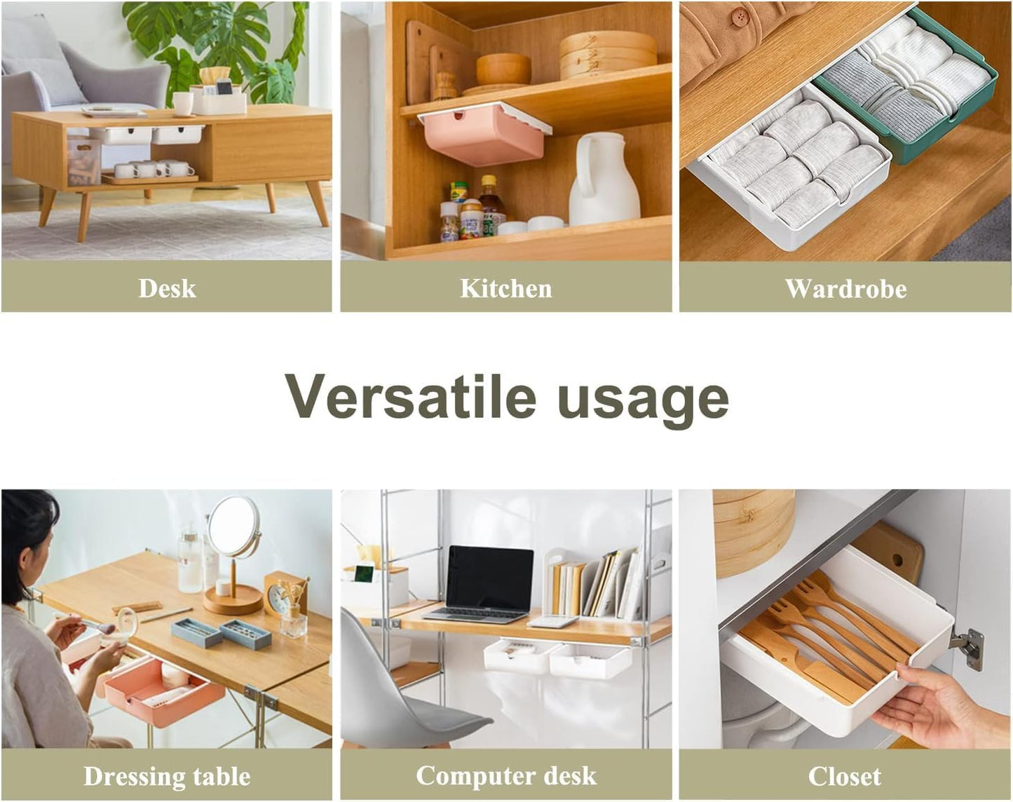 Slide-Out Desk Drawers Drawer Organizer for Home Office Storage, White Tray NEW