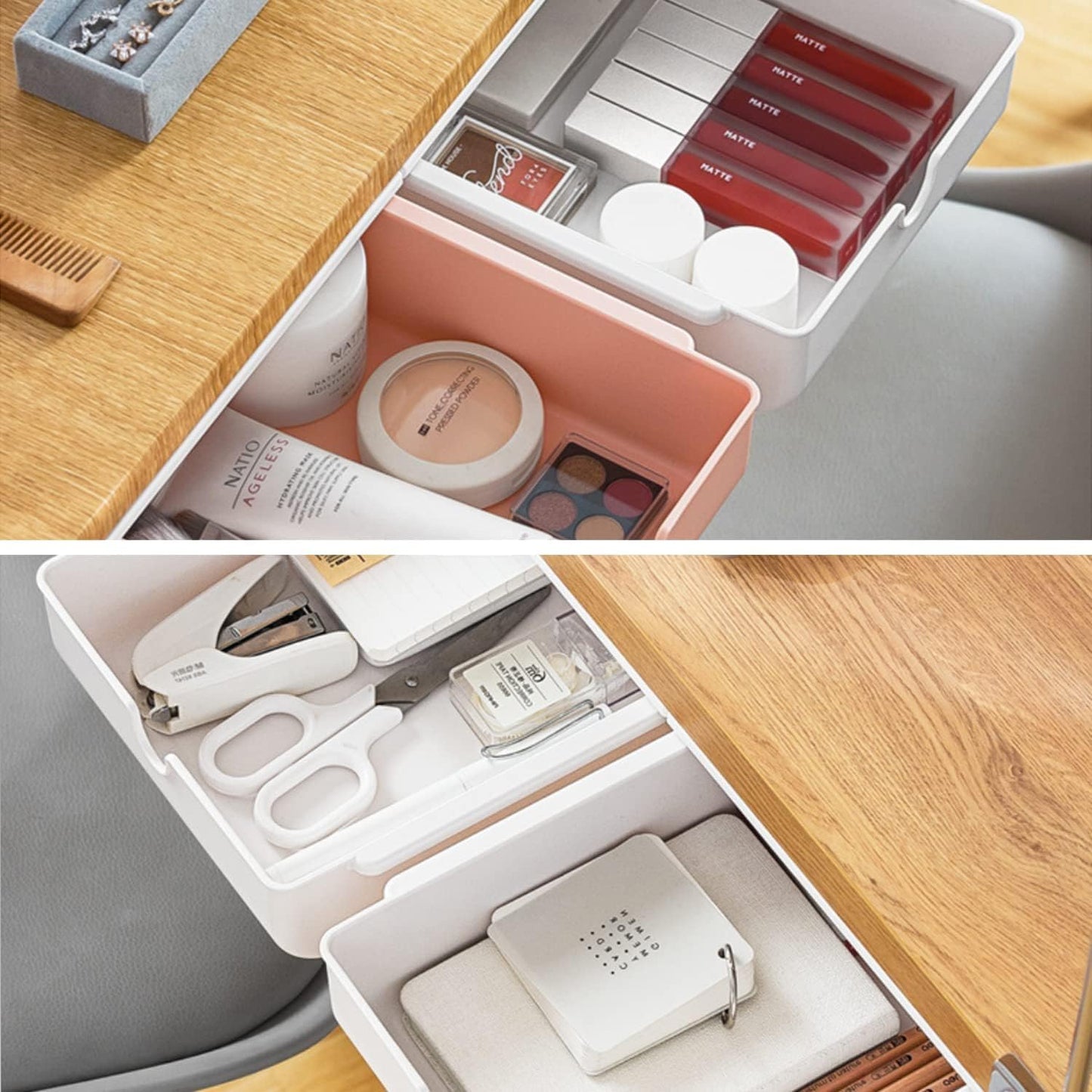 Slide-Out Desk Drawers Drawer Organizer for Home Office Storage, White Tray NEW