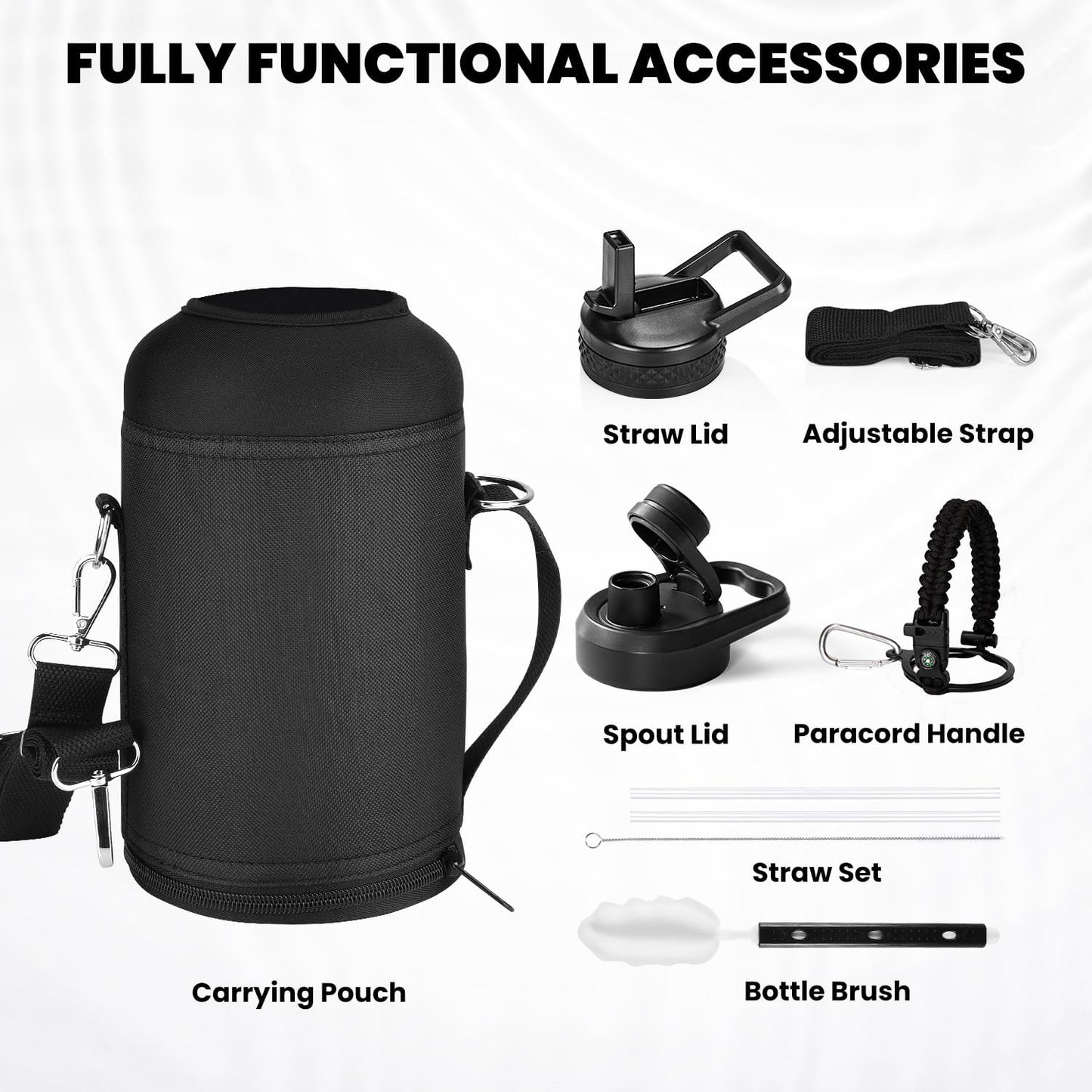 RAYMYLO Insulated Stainless Steel Sports Water Bottle 64oz / 1.89L Black NEW