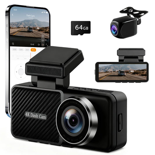 Affordable 4K On-Dash-Monitoring 1080P Dual Dash Cam with 64GB Storage for DEMO