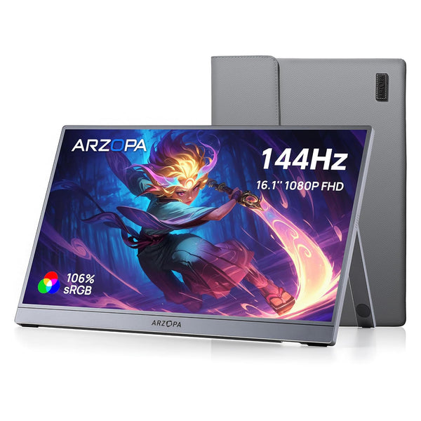 ARZOPA 16.1" Monitors Portable Gaming Monitor 144Hz 1080P FHD Kickstand DEMO