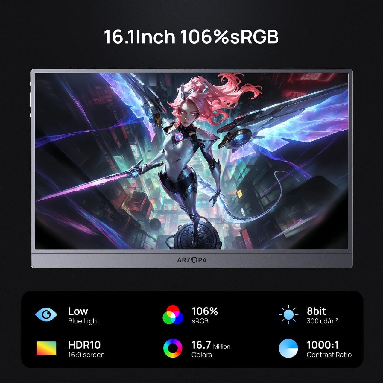 ARZOPA 16.1" Monitors Portable Gaming Monitor 144Hz 1080P FHD Kickstand DEMO