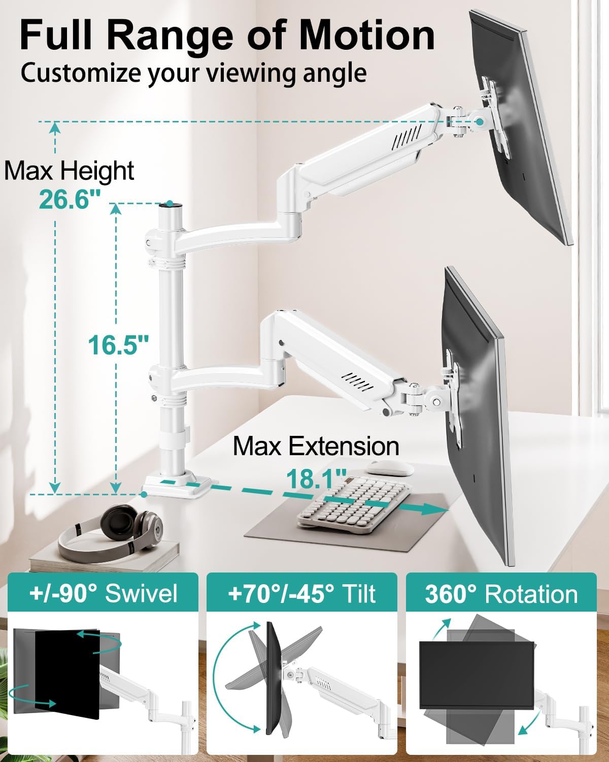 MOUNT PRO Dual Monitor Stand for Desk Taller Arms up to 32 Inch Screens DEMO