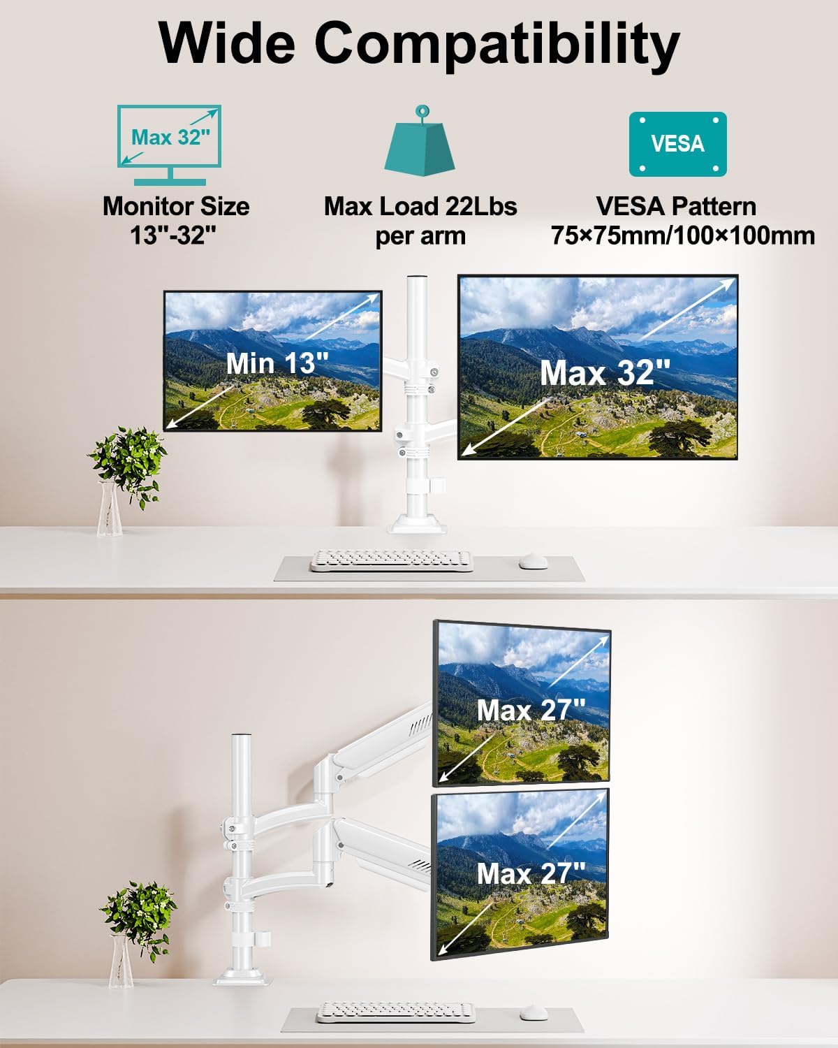 MOUNT PRO Dual Monitor Stand for Desk Taller Arms up to 32 Inch Screens DEMO
