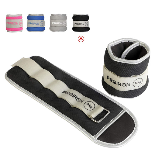PROIRON Reflective Wrist & Ankle Weights, 2 x 2kg, Black - Adjustable DEMO