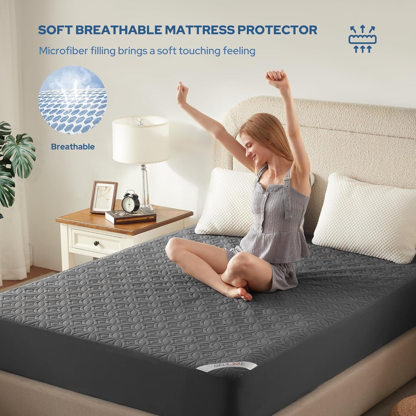 BEDLORE Waterproof Mattress Protector Brushed Microfiber Grey King Single NEW