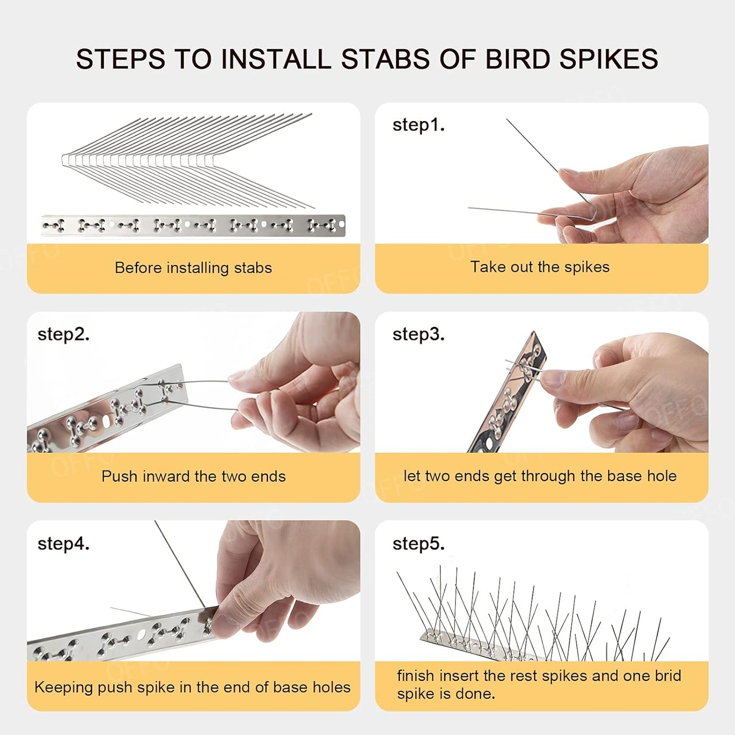 OFFO Stainless Steel Bird Deterrent Spikes for Backyard Wildlife Protection NEW