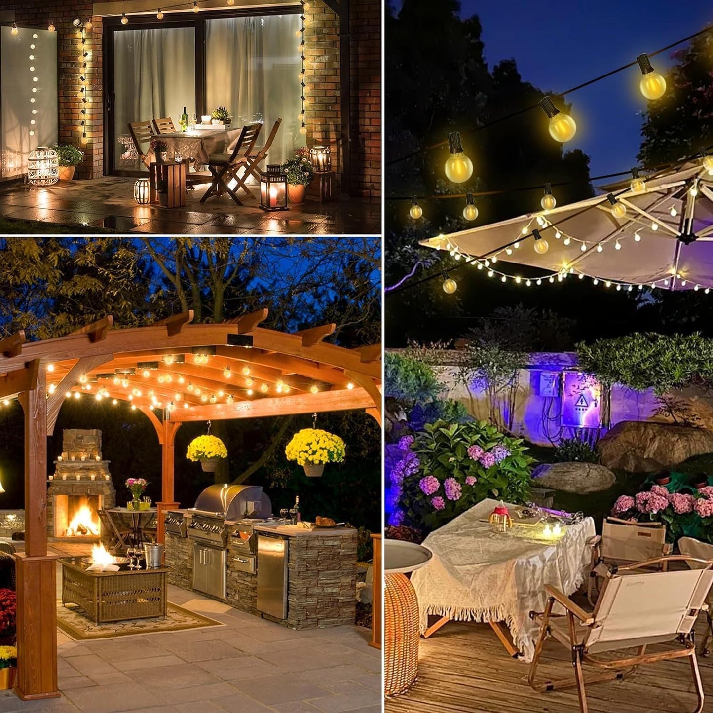 Roshin Outdoor String Lights Extensible 50+2 G4 Warm Festoon Patio 2x15m NEW
