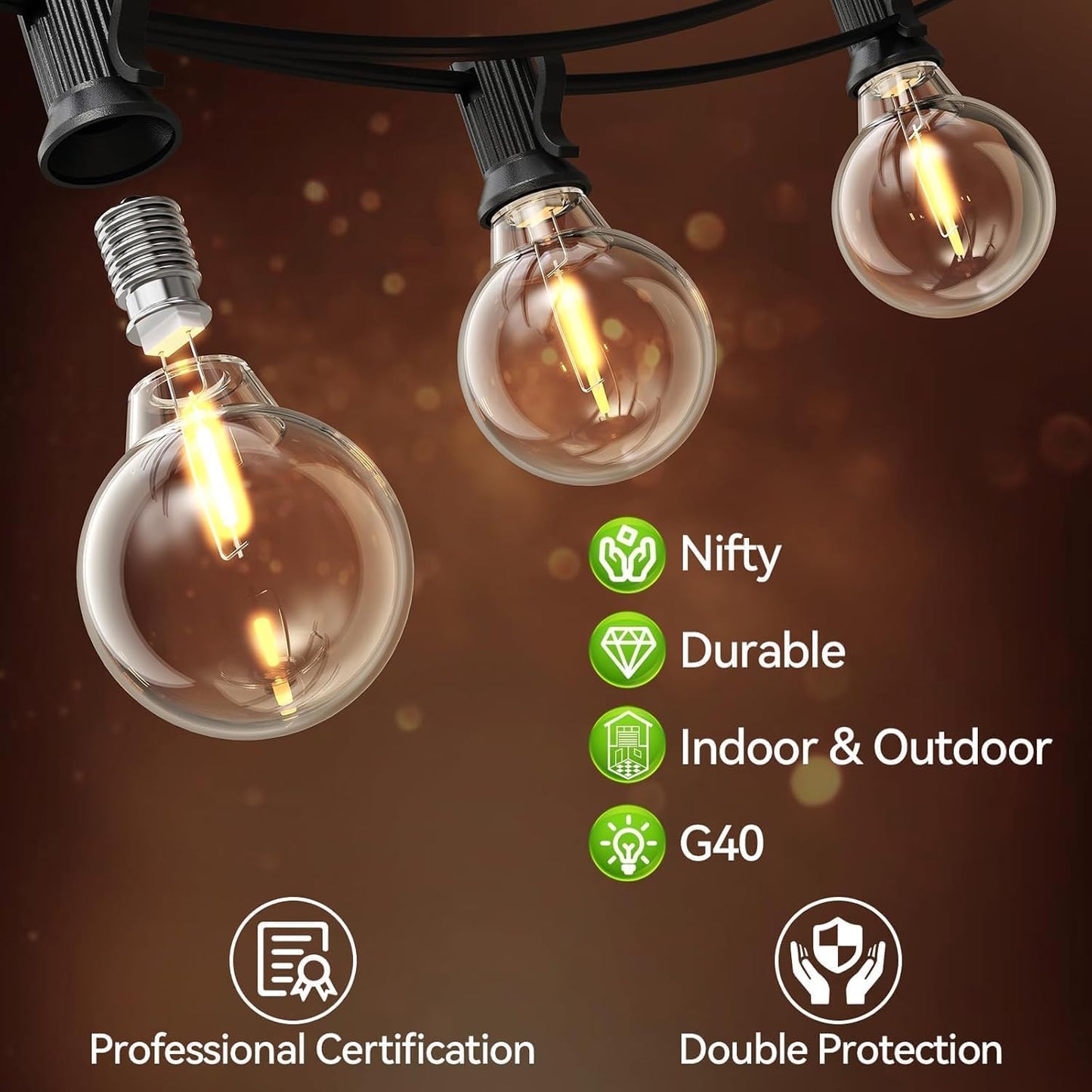 Roshin Outdoor String Lights Extensible 50+2 G4 Warm Festoon Patio 2x15m NEW