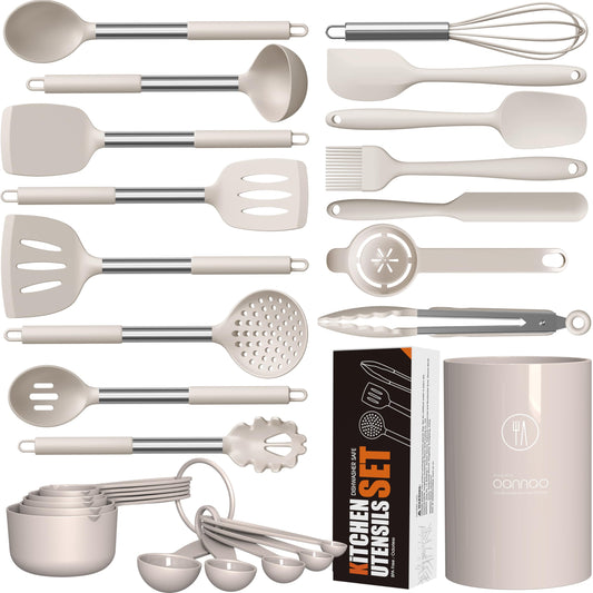 Large Silicone Cooking Spatulas Heat Resistant Kitchen Utensil Set Khaki NEW