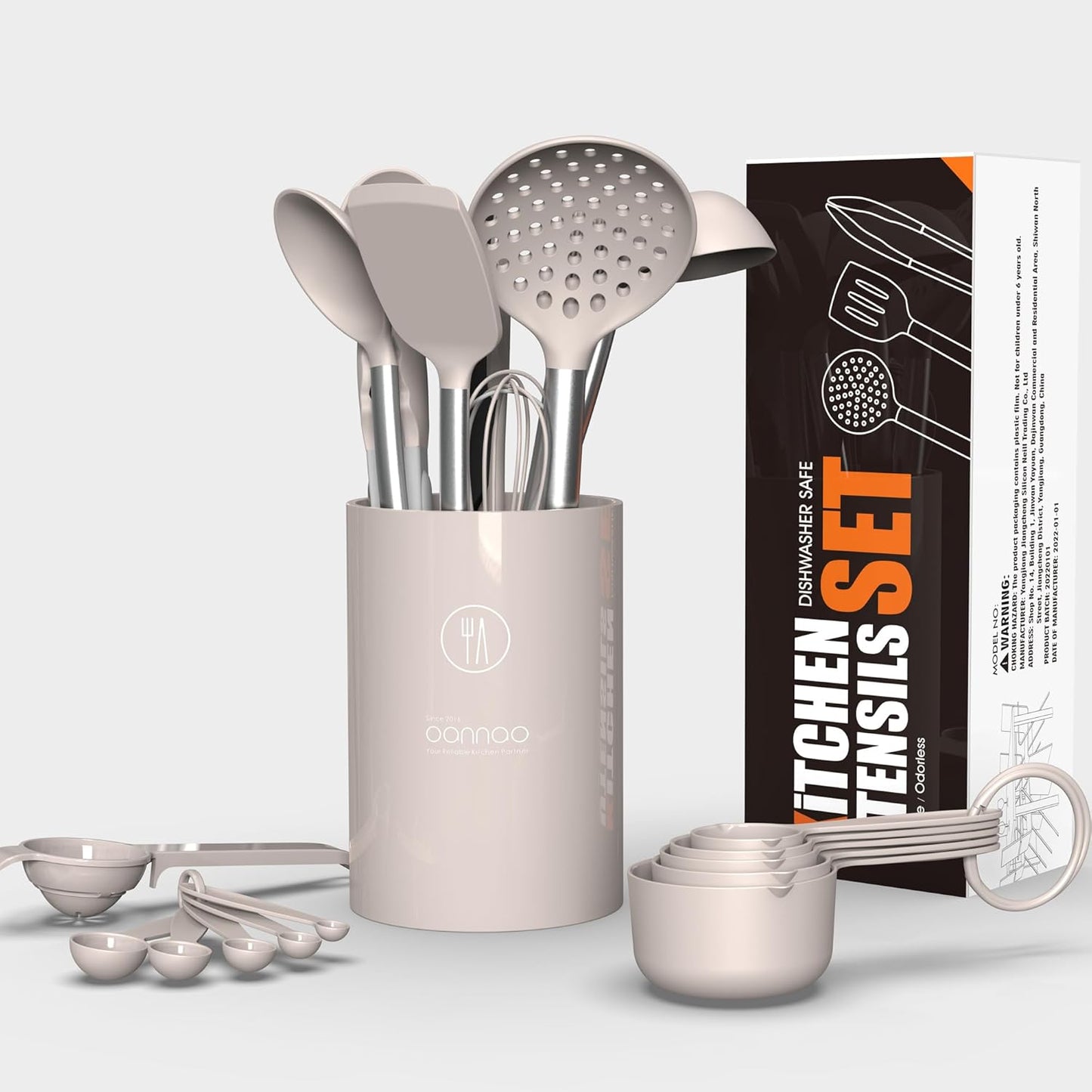Large Silicone Cooking Spatulas Heat Resistant Kitchen Utensil Set Khaki NEW