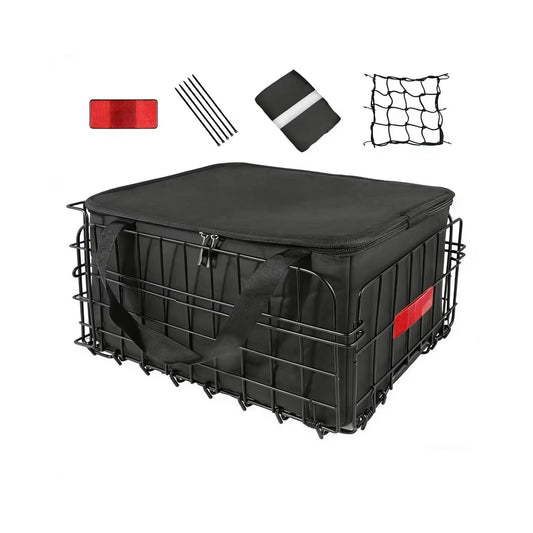 Foldable Bike Basket with Detachable Waterproof Cover, Black Bicycle Size - NEW