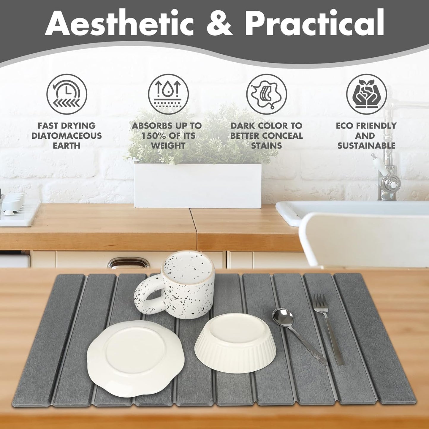 High Quality Dark Gray Dish Drying Mat Heat Resistant Kitchen Pad 60 x 40 cm NEW