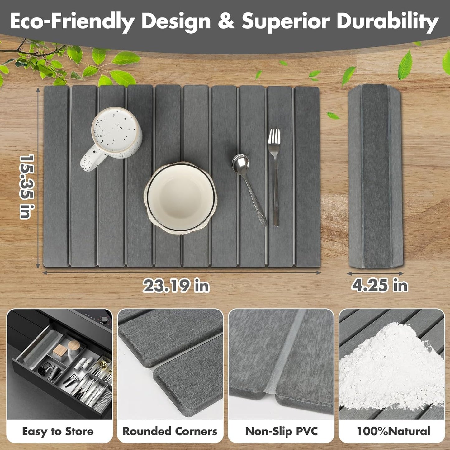 High Quality Dark Gray Dish Drying Mat Heat Resistant Kitchen Pad 60 x 40 cm NEW