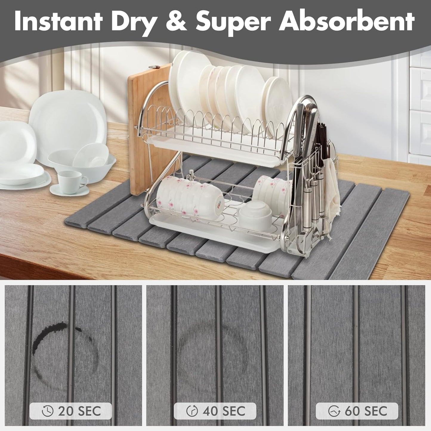 High Quality Dark Gray Dish Drying Mat Heat Resistant Kitchen Pad 60 x 40 cm NEW