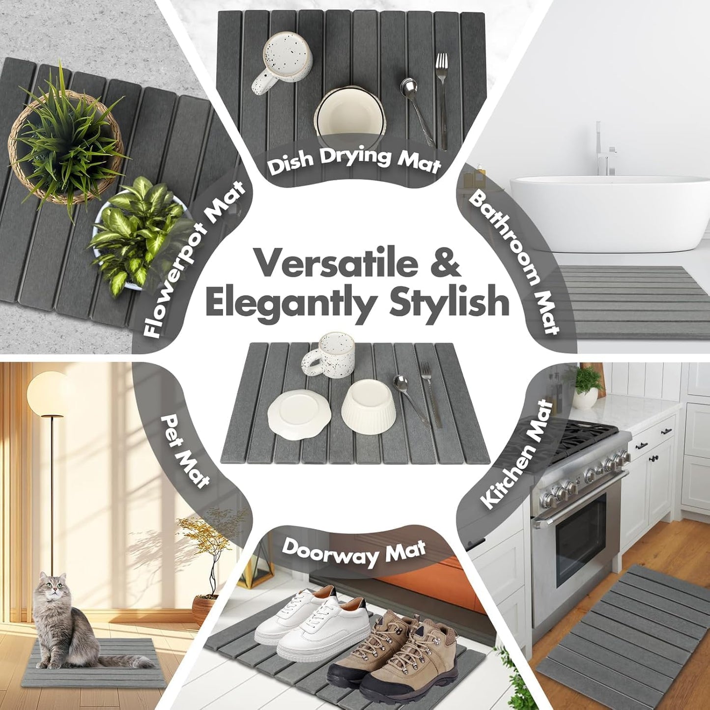 High Quality Dark Gray Dish Drying Mat Heat Resistant Kitchen Pad 60 x 40 cm NEW