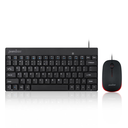 Perixx Wired Mini Keyboard and Mouse Combo Set - Black USB Ergonomic Bundle NEW