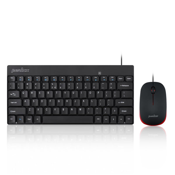 Perixx Wired Mini Keyboard and Mouse Combo Set - Black USB Ergonomic Bundle NEW