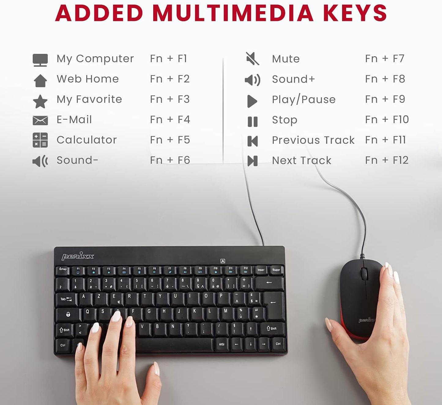 Perixx Wired Mini Keyboard and Mouse Combo Set - Black USB Ergonomic Bundle NEW