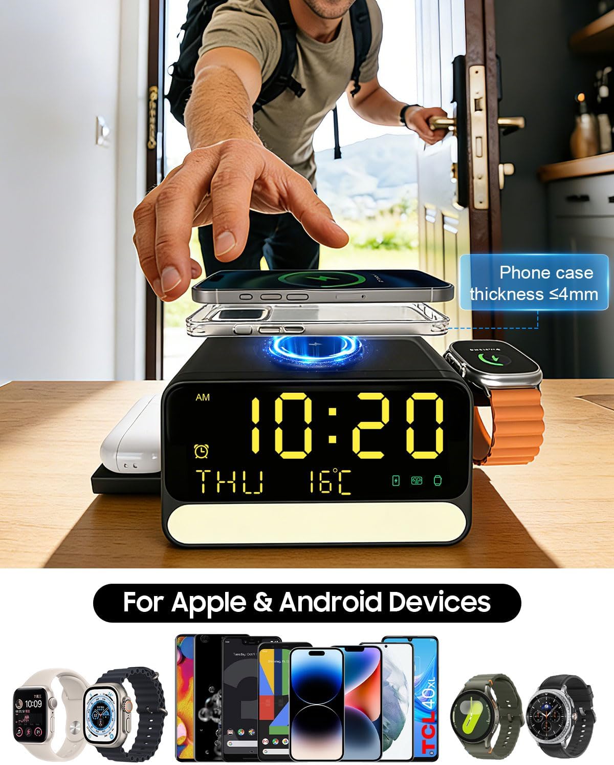 BLKE Wireless Charging Station with Alarm Clock Voice Control Night Light DEMO