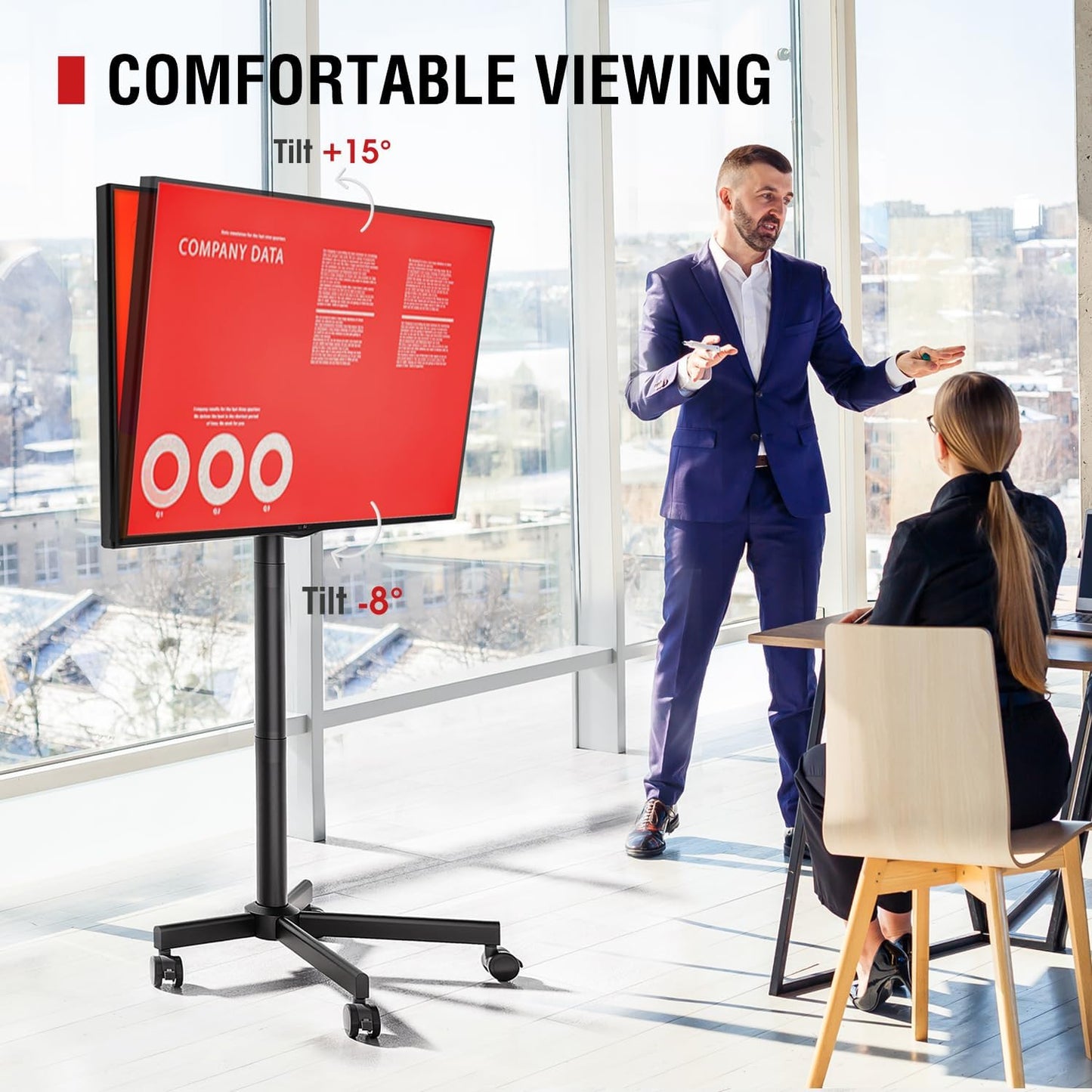 AOKCOS Height Adjustable Mobile TV Stand for 32-65 Inch TVs up to 88 lbs NEW