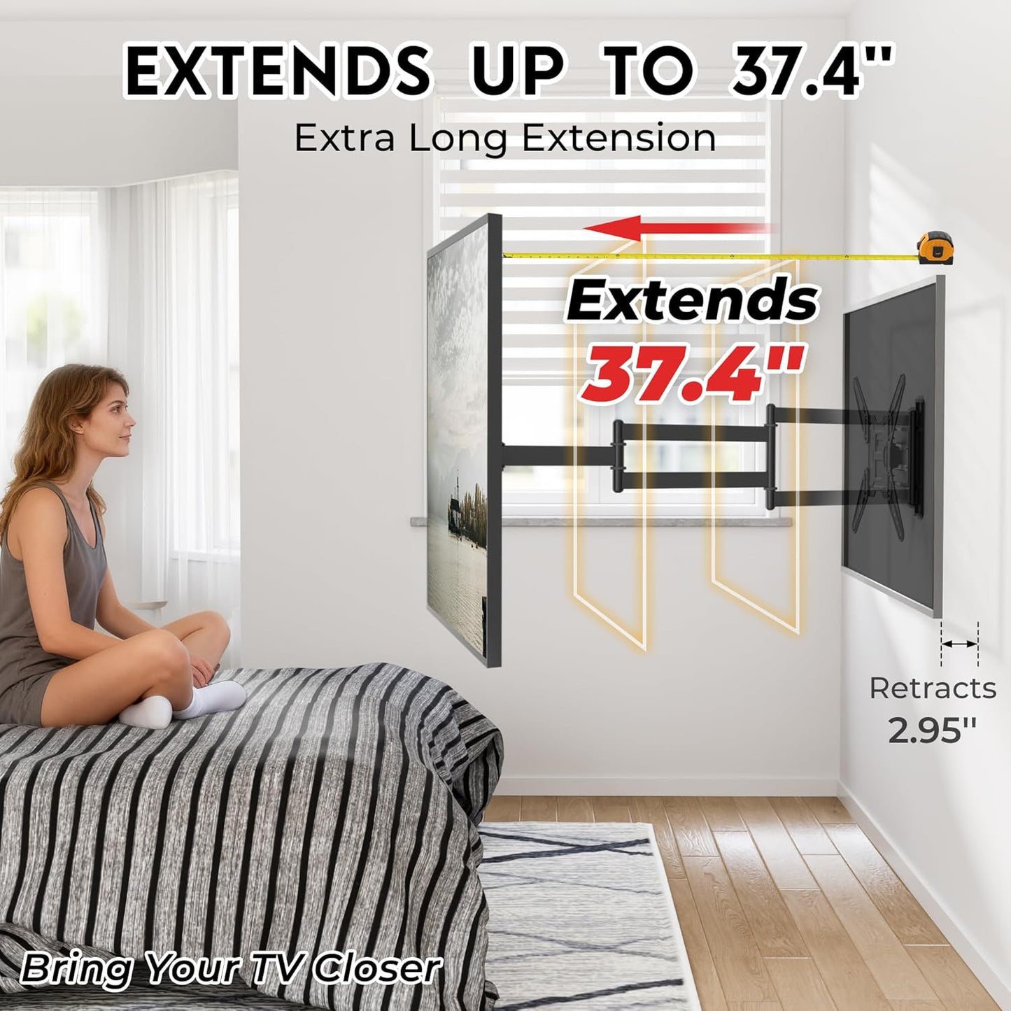 BONTEC Full Motion TV Wall Mount Bracket for 26-65 Inch Flat Curved TVs DEMO