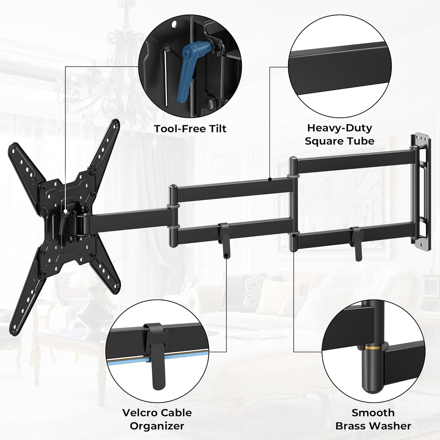 BONTEC Full Motion TV Wall Mount Bracket for 26-65 Inch Flat Curved TVs DEMO